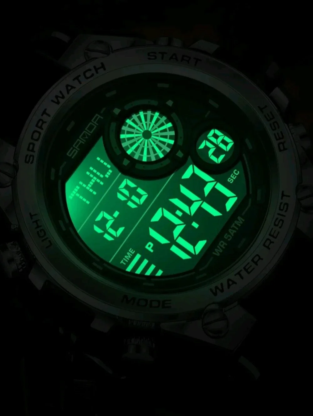 Multifunction Sports Digital Watch, 50M Water Resistant, 5ATM, LED, ABS Shell.